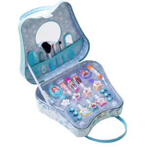 Lip Smacker | Disney Frozen II Weekender Bag | Open Product View featuring nail polishes, lip balms, hair accessories plus a collectible bag