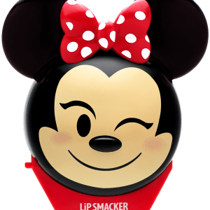 Lip Smacker | Disney Emoji Lip Balm - Minnie - #StrawberryLe-Bow-nade - product front facing with cap fastened, carded, with no background