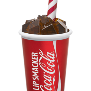 Lip Smacker | Coca-Cola Cup Lip Balm | Front Product View | lip balm product packaging stylized as a cup of iced coke with straw on white background